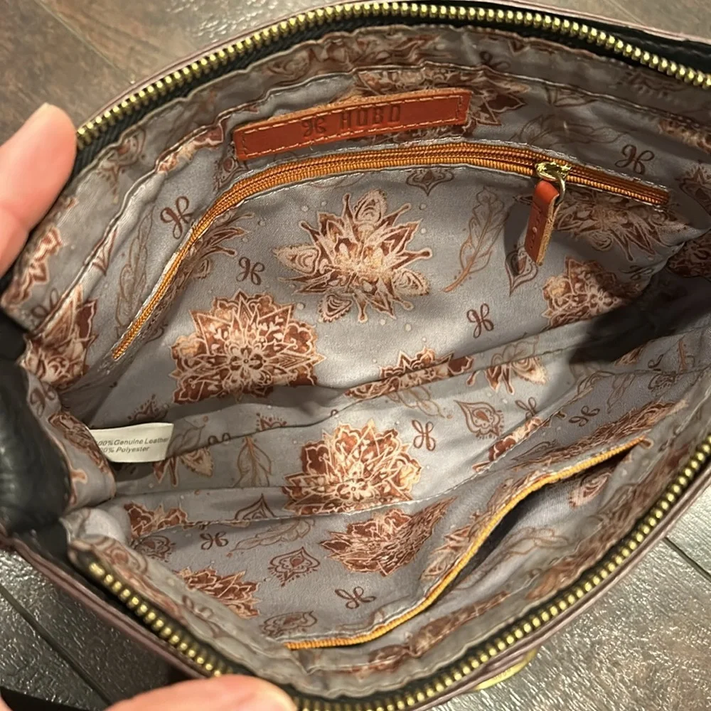 Hobo crossbody bag Black Brown Zipper Brass Ring